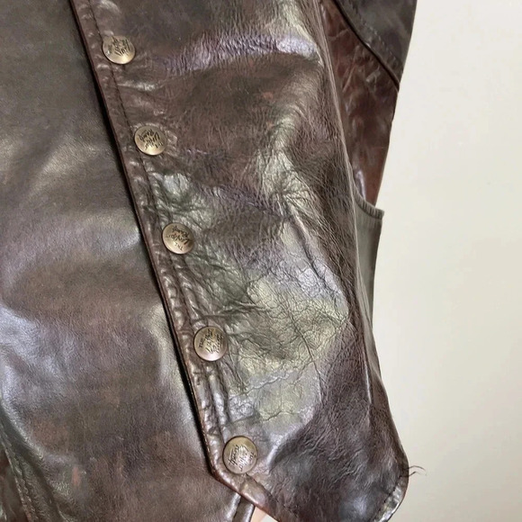 The Leather Ranch  Motorbike Western Button Brown Leather Vest - Picture 7 of 14